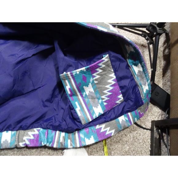 Vintage 90s Walls Mountain Tribal Aztec Pattern Fleece Jacket XL XXL Purple Gray - Picture 7 of 10